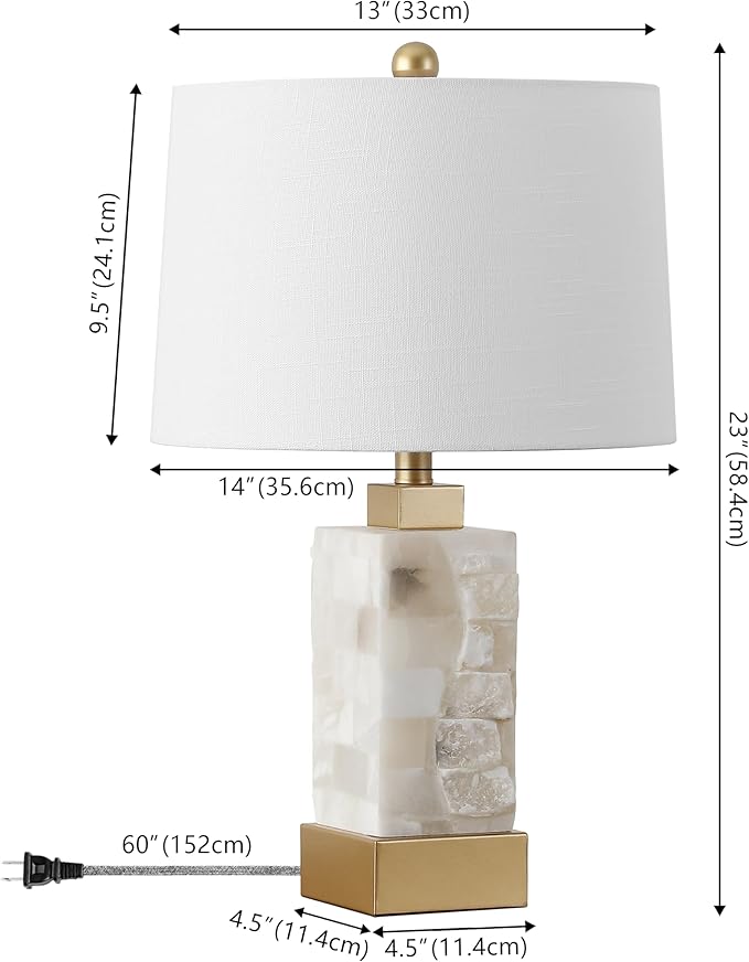 JONATHAN Y 23" Gold/White 2-Light Alabaster and Metal LED Table Lamp, Coastal Glam Modern Bedside Lamp with Nightlight Base and Linen Shade, LED Bulbs Included JYL6202A
