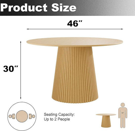 Casaphoria 46" Round Dining Table, Modern Wood Kitchen Table with Cone Grating Bar Base for Living Room & Dining Room, Easy Assembly Farmhouse Furniture for 4-6, Oak