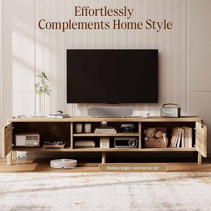 TV Stand for Living Room - up to 80 Inch TVs Mid Century Modern Entertainment Center with Storage and Adjustable Shelves, Media Console Table Oak 71"