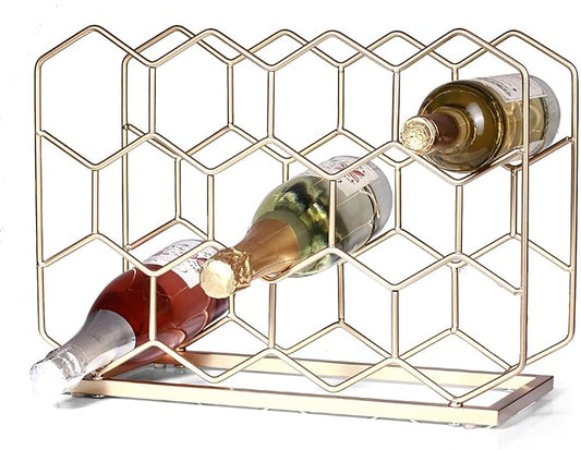 Countertop Wine Rack - 14 Bottle Freestanding Modern Gold Metal Small Wine Rack - Tabletop Wine Holder Stand for Cabinet, Pantry, Wine Bottle Storage (Large Size-Gold)