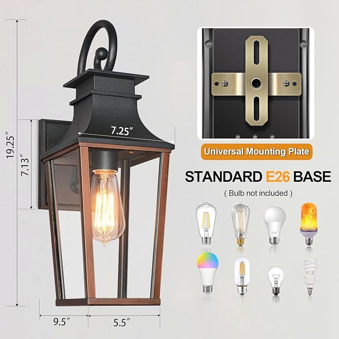 ALVIME 19 Inch Large Outdoor Wall Sconce, Aged & Brushed Copper Exterior Light Fixture, Waterproof Outside Lantern for House Front Door Entryway Porch Garage, E26 Base High Strength Clear Glass