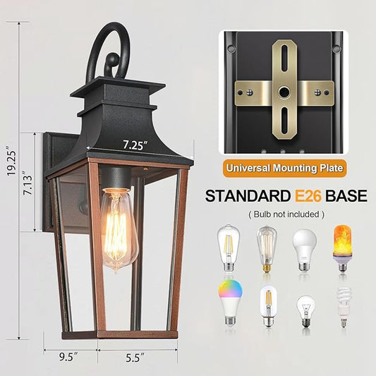 ALVIME 19 Inch Large Outdoor Wall Sconce, Aged & Brushed Copper Exterior Light Fixture, Waterproof Outside Lantern for House Front Door Entryway Porch Garage, E26 Base High Strength Clear Glass