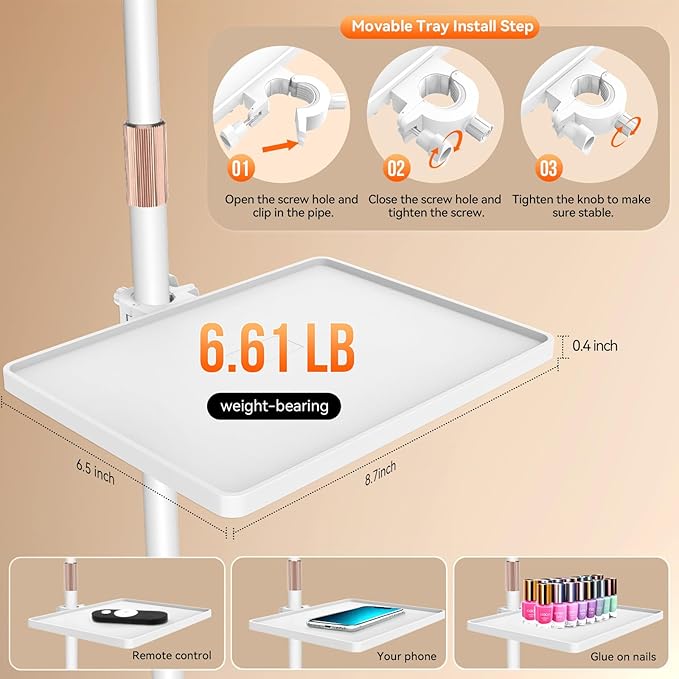 Lash Light for Eyelash Tech, Led Half Moon Glitter lash lamp Light Lamp for Tattoo, Lash Extensions, Nail, Beauty, for Esthetician & Artists, Adjustable Height, with Tray, Rhinestone Diamond