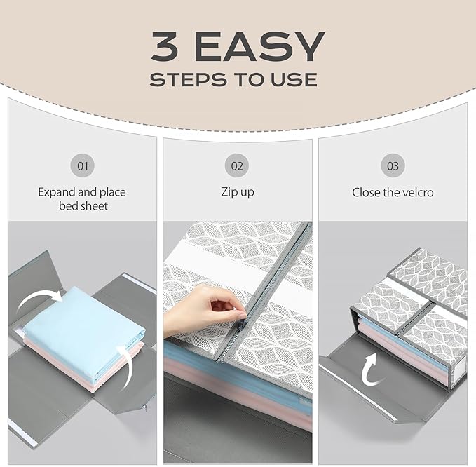 Yecaye 8 Pack Sheet Organizers and Storage with Clear Window and Label, Foldable Bed sheet Organizer for Linen Closet, Fabric Bedding Storage Box for Duvet Covers, Pillowcases, Queen & King Size, Grey