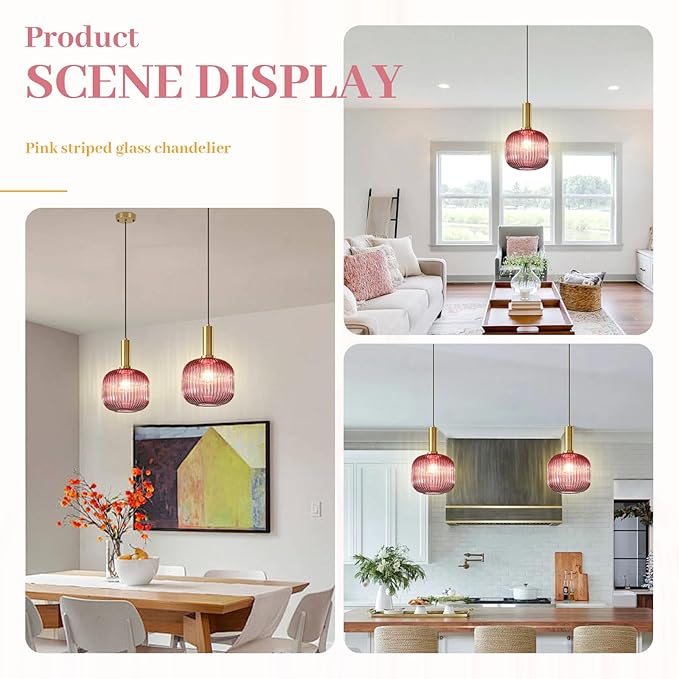 Glass Pendant Lamp Pink Pendant Light Kitchen Pendant Lighting Over Island Mid Century Modern Hanging Ceiling Light Gold Single Globe Chandelier Light Fixture for Dining Room Bedroom Hallway
