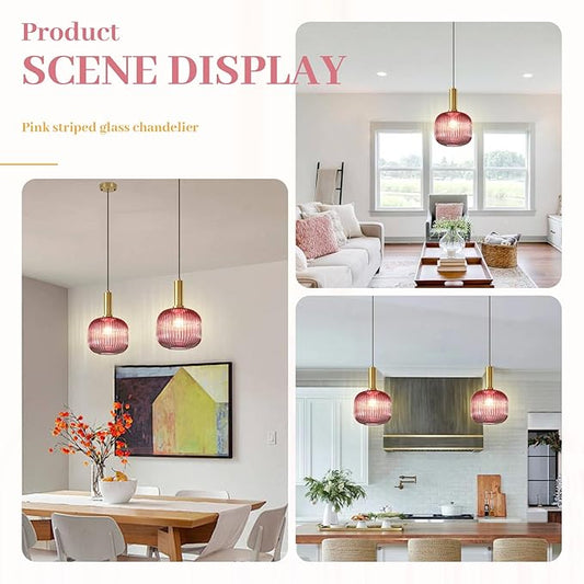 Glass Pendant Lamp Pink Pendant Light Kitchen Pendant Lighting Over Island Mid Century Modern Hanging Ceiling Light Gold Single Globe Chandelier Light Fixture for Dining Room Bedroom Hallway