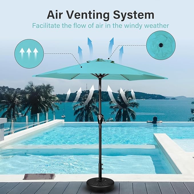 Simple Deluxe 7.5ft Patio Umbrella Outdoor Table Market Yard Umbrella with Push Button Tilt/Crank, 6 Sturdy Ribs for Garden, Deck, Backyard, Pool, Turquoise