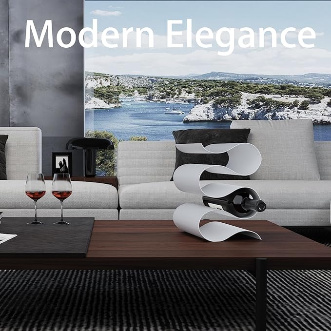 White Wine Rack Countertop, Modern Metal Wine Rack for Inside Cabinet, Minimalist Small Wine Holder Tabletop, 5 Bottle Wine Display Stand for Wine Storage Organizer Home Kitchen Bar
