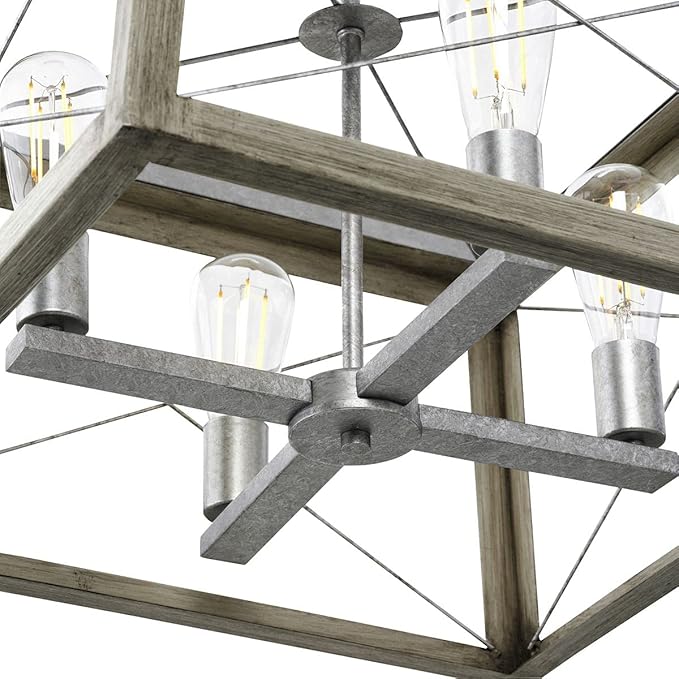 Progress Lighting 4 Light Chandelier, Rustic Farmhouse Style Modern Hanging Light Fixture for Kitchen and Dining Room, Briarwood Collection, Galvanized