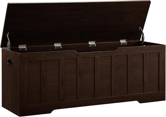 51.2" Storage Chest Extra Large,Storage Bench with 2 Safety Hinges,Shoe Bench,51.2 * 15.7 * 19.1 inches,Wooden Trunk for Bedroom,livingroom,entryway,Supports 220 lb,Easy Assembly(Espresso).