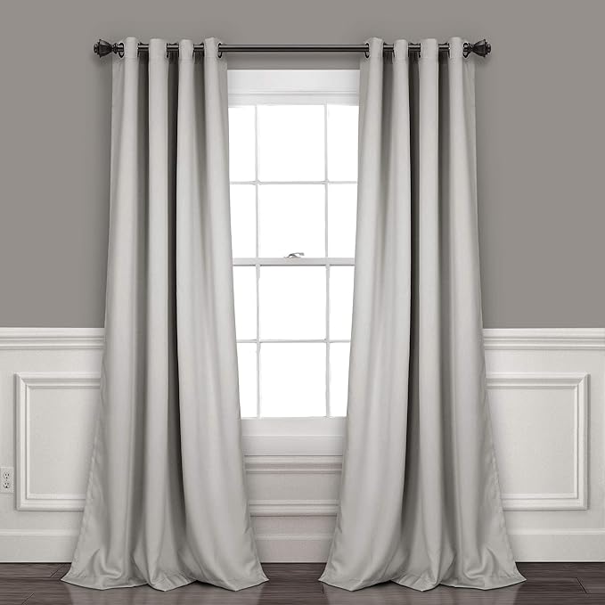 Lush Decor Insulated Grommet Blackout Window Curtain Panels, Pair, 52" W x 108" L, Light Gray - Classic Modern Design - Chic Window Decor - Long Curtains For Living Room, Bedroom, Or Dining Room
