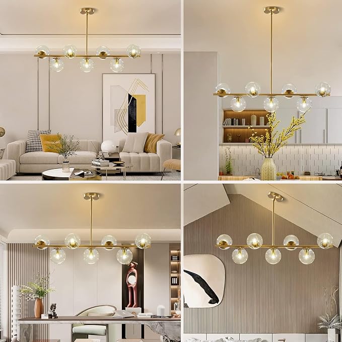 KCO Lighting 7-Light Clear Glass Globe Sputnik Chandelier Mid Century Modern Pendant Hanging Light Gold Brass for Kitchen Island Dining Living Room