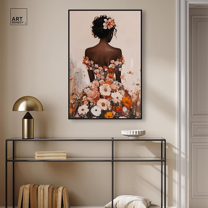 Autumn Bloom Dress Canvas Print Fashion Wall Decor by Art Remedy, Black Frame, 24 x 36