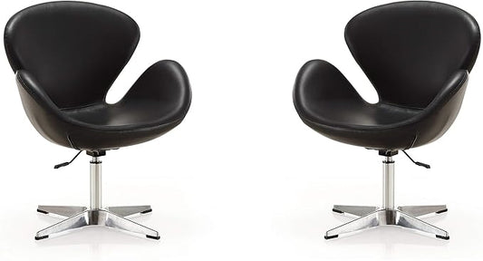 Manhattan Comfort Raspberry Adjustable Swivel Accent Chair with 360° Turn, Polished Chrome Base, Modern Retro Design, Versatile Seat Ideal for Any Room, Set of 2, Black