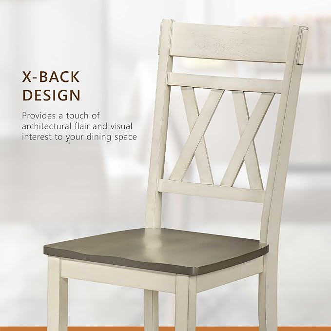Lexicon Farmhouse Wood Dining Chair, Set of 2, Double Cross Back, Rustic Armless Chairs, Kitchen and Dining Room Furniture, Two-Tone Finish (Greywash and Antique White)