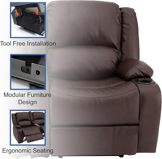 RecPro Charles 64" Powered Recliner RV Sofa with Console and Cupholders | Zero Wall Loveseat for Camper | Wall Hugger Couch (Mahogany, 64")