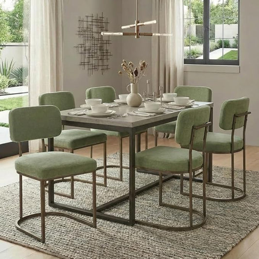 Dining Chairs Set of 6, Upholstered Modern Kitchen Chairs with Ergonomic Backrest, Fabric Cushion & Wire Drawing Curve Metal Legs for Living Room, Restaurant, Café, Green, 2Boxs