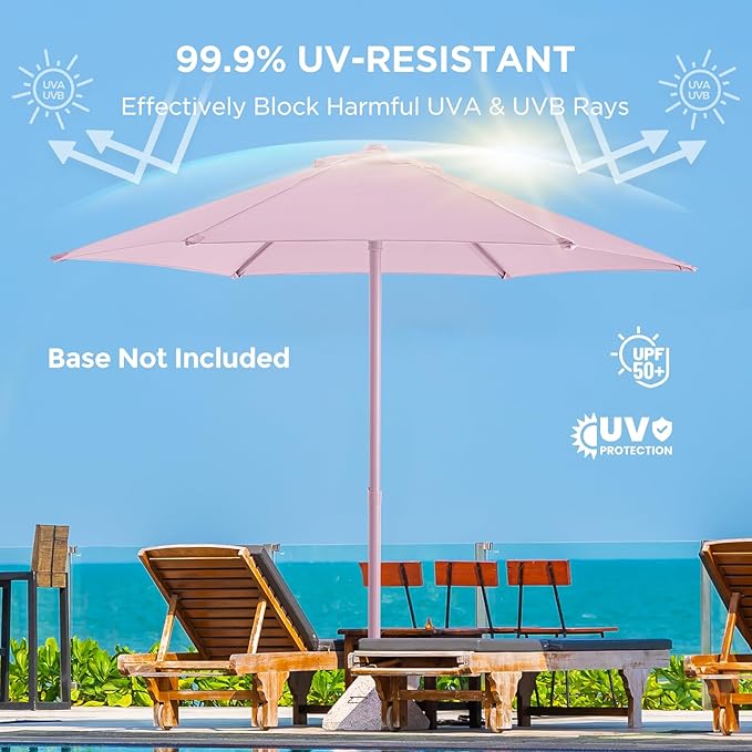 HOMSHADE Outdoor Patio Umbrella - Market Table Pool Deck Umbrella with Push Button Tilt, Crank, UPF50+ UV Protection and Sturdy Ribs, 3-Year Fade Resistance, 220GSM Solution-Dyed Fabric (No base)