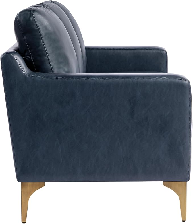 Serta Triton 78" Sofa, Transitional Modern, Dreamcoil Comfort, Metal Legs, Vegan Leather, Navy Blue