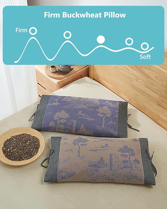 Adjustable Buckwheat Pillows for Sleeping,23.6"x13.7" Breathable Cool Neck Pillow for Bed with Buckwheat Hulls, Cervical Support Thin Pillow for Neck Pain with Dual-Layer Pillowcase,Brown