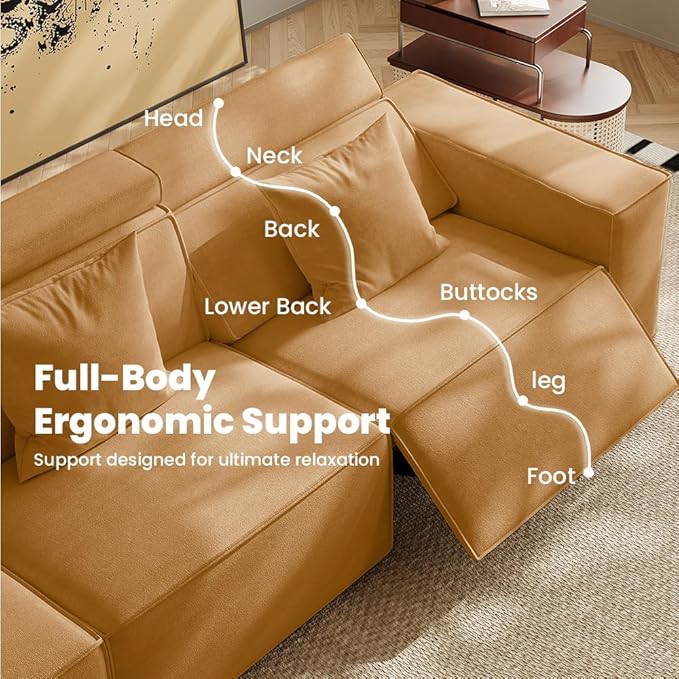 53" Power Reclining Chair, Modern Recliner Sofa for Living Room or Bedroom, Performance Fabric Seats with Pillows, Mid Century Modern Chair, Pet Friendly, Orange