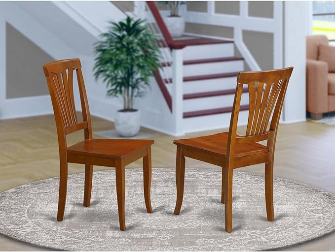 East West Furniture AVC-SBR-W Avon Dining Room Chairs - Slat Back Wooden Seat Chairs, Set of 2, Saddle Brown