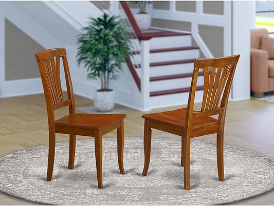 East West Furniture AVC-SBR-W Avon Dining Room Chairs - Slat Back Wooden Seat Chairs, Set of 2, Saddle Brown