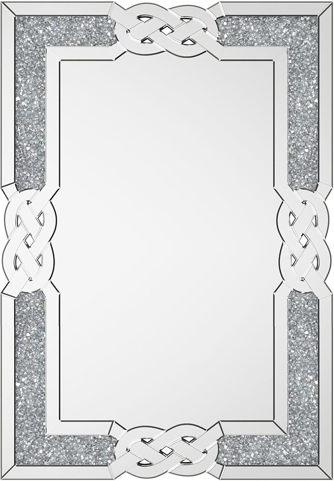 Crushed Diamond Mirror Silver Vanity Rectangular Wall Decor 40x28 inch