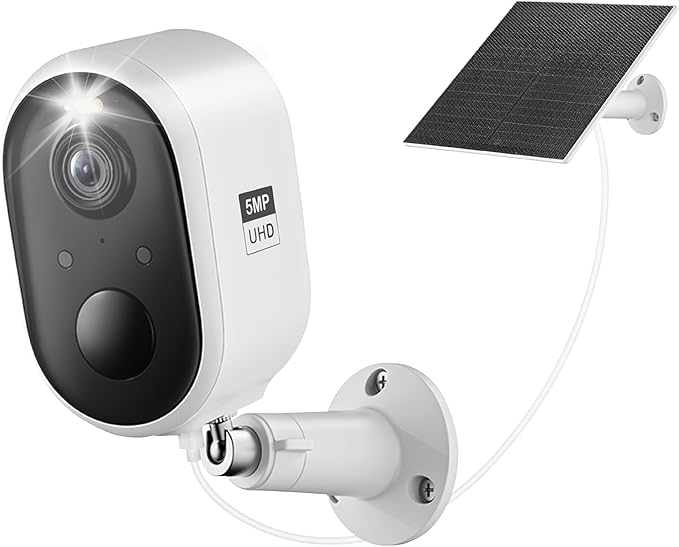 Solar Security Camera Outdoor Wireless, 5MP(3K) Color Night Vision, Battery Powered PIR Motion Detection,2.4GHz WiFi Cameras for Home Surveillance, Light and Sound Alarm, 2-Way Audio, Waterproof