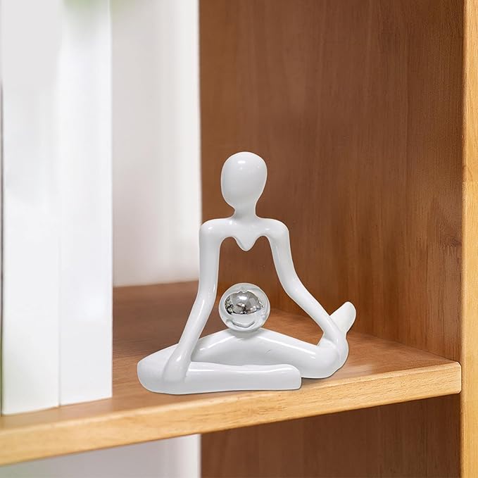 Zerzsy 3pcs Thinker Statue White Decor Abstract Art Sculpture, Thinker Sculptures Resin Collectible Figurines for Home Living Room Office Shelf Decoration, Great Gift Ideas (White)