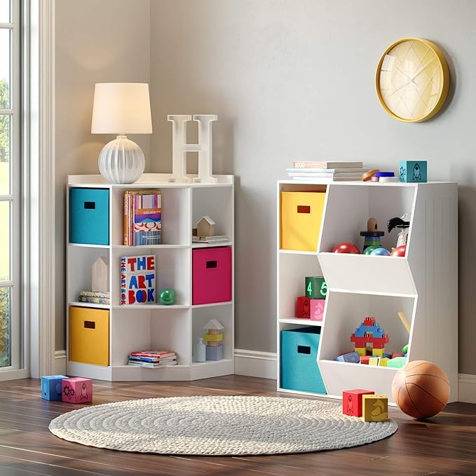 RiverRidge Home 6-Cubby, 3-Shelf Corner Cabinet for Kids, White