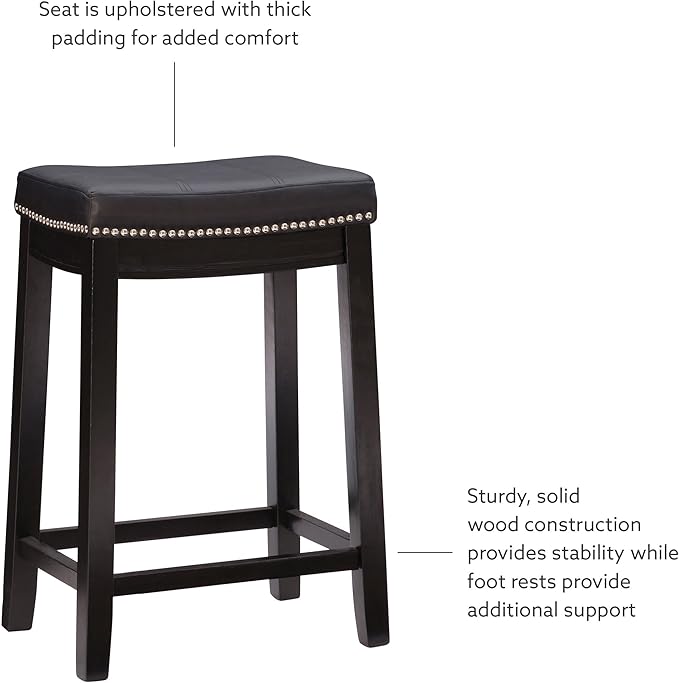 Linon Claridge Counter Stool, Black, 26" x 18" x 12.75"