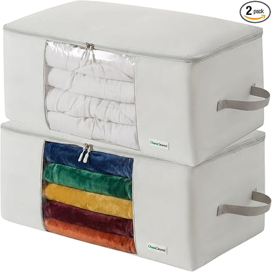 2 Pack Comforter Storage Bag - Folding Organizer bag for King/Queen Comforters, Pillows, Blankets, Bedding/Quilt, Blanket, Duvet, Mothproof Space Saver; Large Collapsible Organizers, 24"x14"x11"