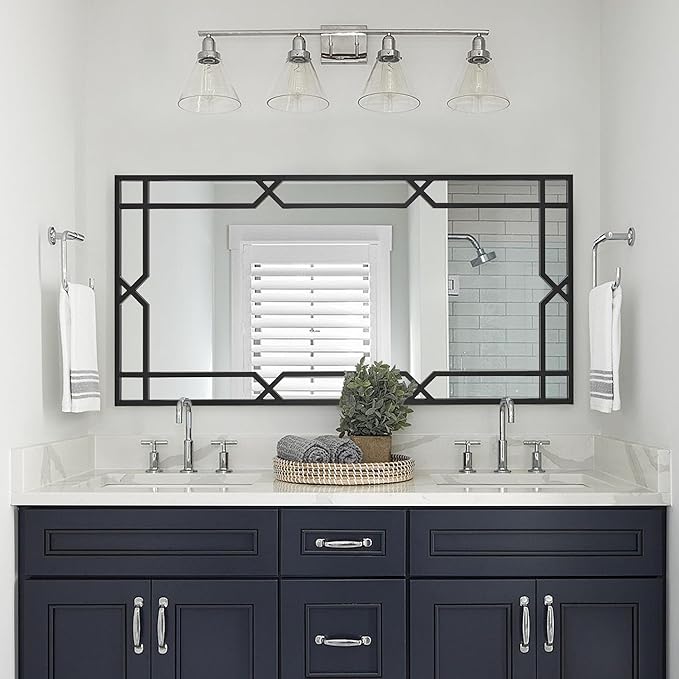 Chende Large Wall Mirror for Decor, 24''x47'' Black Decorative Mirror with Matte Black Metal Pipe Frame, Rectangular, Horizontal/Vertical, Living Room, Bathroom, Entrance