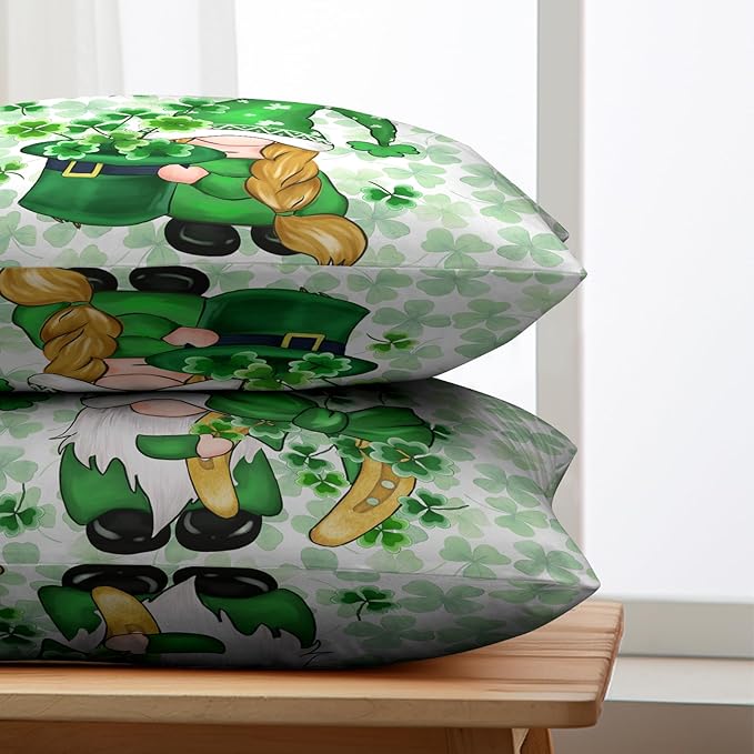 St Patricks Day Gnomes Lumbar Pillow Covers 12x20 Set of 2 Green Lucky Shamrock Decorative Pillow Cover St. Patrick's Clovers Bow Hat Cushion Cases Spring Rustic Outdoor Pillowcase for Couch Sofa