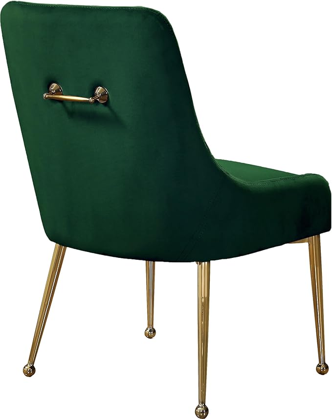 Meridian Furniture Owen Collection Modern | Contemporary Velvet Upholstered Dining Chair with Polished Gold Legs, Set of 2, 24" W x 21" D x 34.5" H, Green