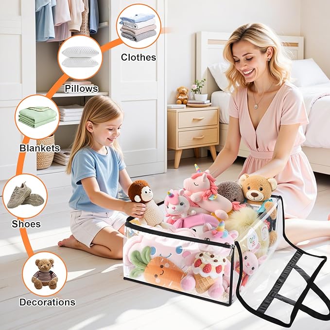 Clear Storage Bags, 4 Pack Under Bed Storage and Closet Organizers Containers, Vinyl Foldable Heavy-Duty Moving Bags with Zippers for Comforter, Bedding, Duvet, Blanket & Toy Storage, 40L