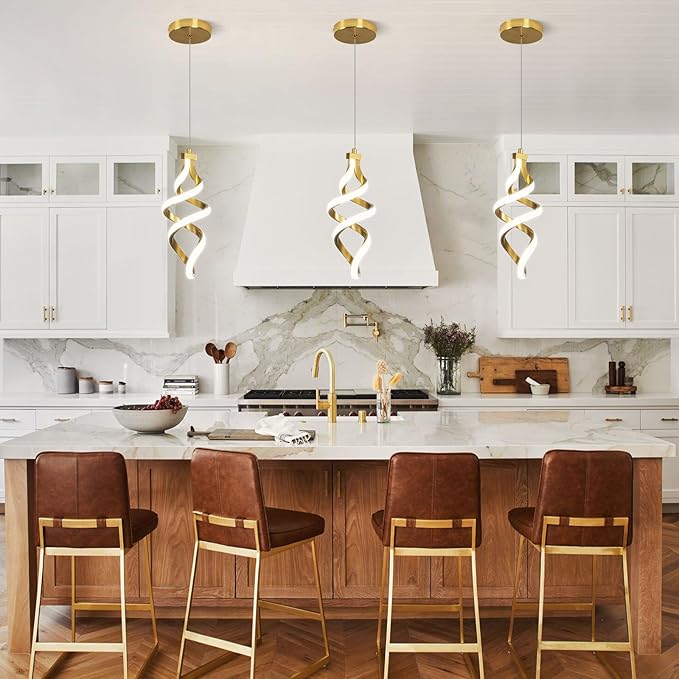 Modern LED Pendant Light Fixture, 15W Spiral Led Chandelier Hanging Lamp, 4500K Pendant Lights Kitchen Island, Adjustable Height Pendant Light for Dining Room Bedroom Kitchen Island Cafe