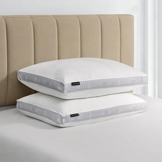 Hotel Grand Bed Pillows King Size Set of 2, 500 Thread Count Cotton Cover, Down Alternative Hotel Pillow for Side, Back, or Stomach Sleepers, Medium Firm Hypoallergenic 18”x34”
