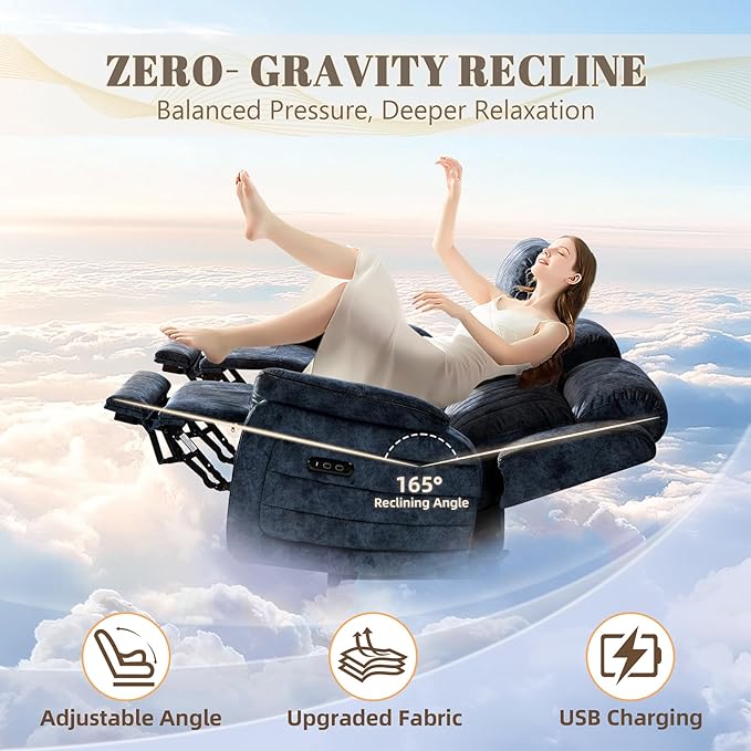 Zero Gravity Power Reclining Sofa Set, 3-Seater Reclining Couch with Drop Down Table + 2-Seater Power Loveseat Recliner with Console, Adjustable Headrests, Living Room Furniture (Velvet, Blue)