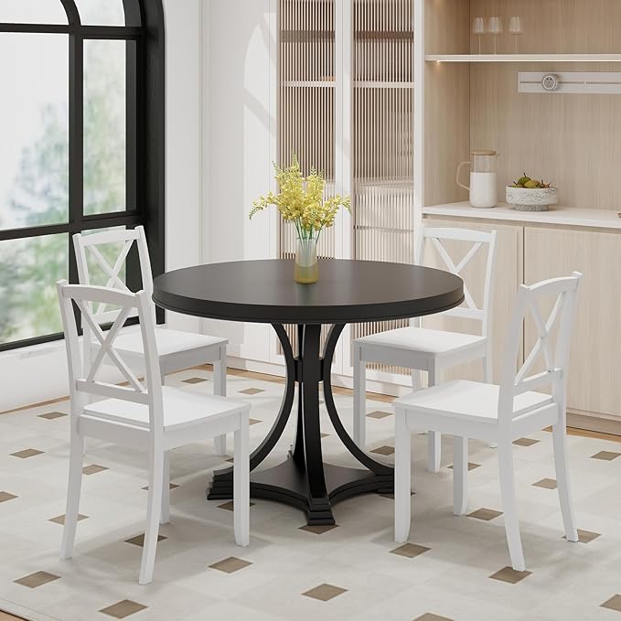 Giantex Wood Dining Chairs Set of 4 White, Armless Kitchen Chair w/Rubber Wood Legs & Curved Backrest, Farmhouse Cross Back Diner Chair, Wooden Side Chairs for Home Dining Room, Load 400 LBS