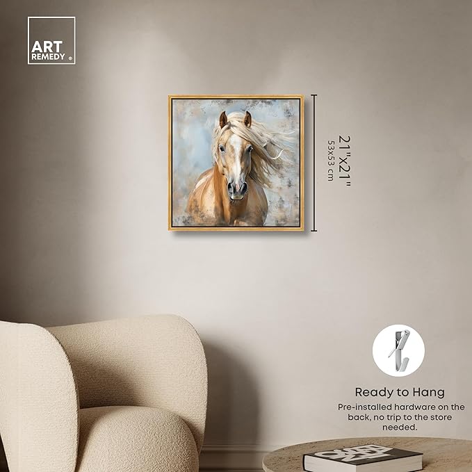 Art Remedy Rustic Rider Canvas Horse Wall Art, Gold Frame, 20" x 20"