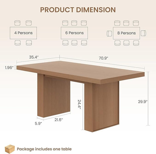 70.8" Dining Table for 6 8 10, Modern Dining Room Table with Storage, Wood Kitchen Table with Fluted Legs, Dinner Tables for Kitchen Dining Room,Nut-Brown