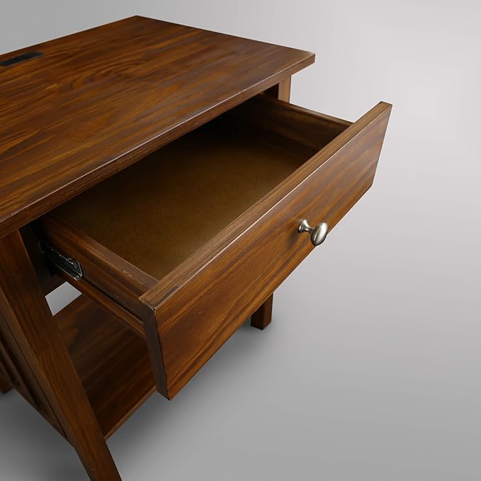Casual Home Vanderbilt Nightstand with USB Ports-Warm Brown, 24"L x 17"W x 27"H