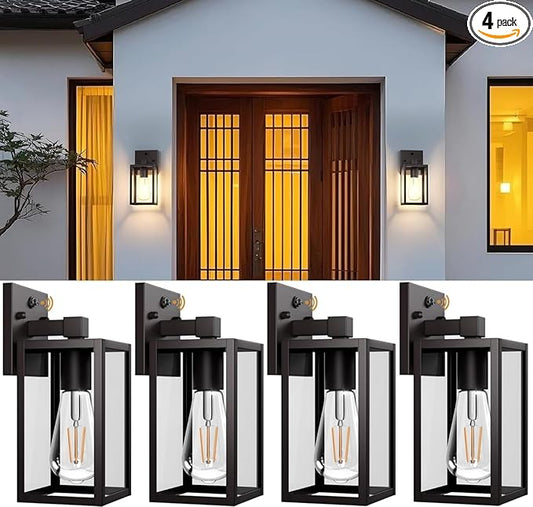 Dusk to Dawn Outdoor Lights for House, 4 Pack Outdoor Wall Light Black Exterior Lighting Fixtures Wall Mount, Aluminum Porch Wall Lanterns Waterproof Outside Light for House Front Door Light