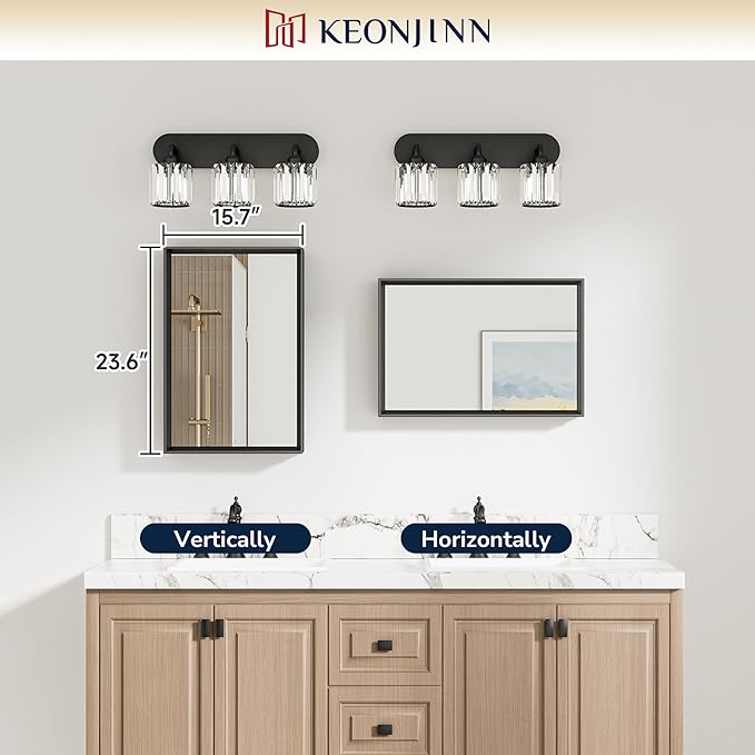 Keonjinn 16 x 24 Inch Brushed Nickel Bathroom Mirrors for Over Sink, Beveled Rectangle Framed Mirrors for Wall, Small Bathroom Vanity Mirror, Tempered Glass, Farmhouse Style
