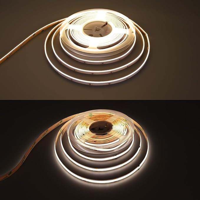TOPAI Side Emitting 24V COB LED Strip Natural White 4000K 16.4ft Dotless 480LED/M High Density CRI>90 Self Adhesive Cuttable Flexible 8mm Width LED Tape for Home, Office DIY Lighting
