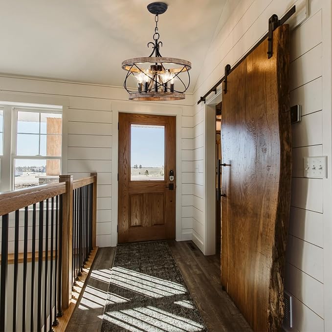 20'' Farmhouse Chandelier Light Fixture, 5-Light Dining Room Light Fixtures French Country Rustic Chandelier Over Table for Entryway Foyer Bedroom Living Room