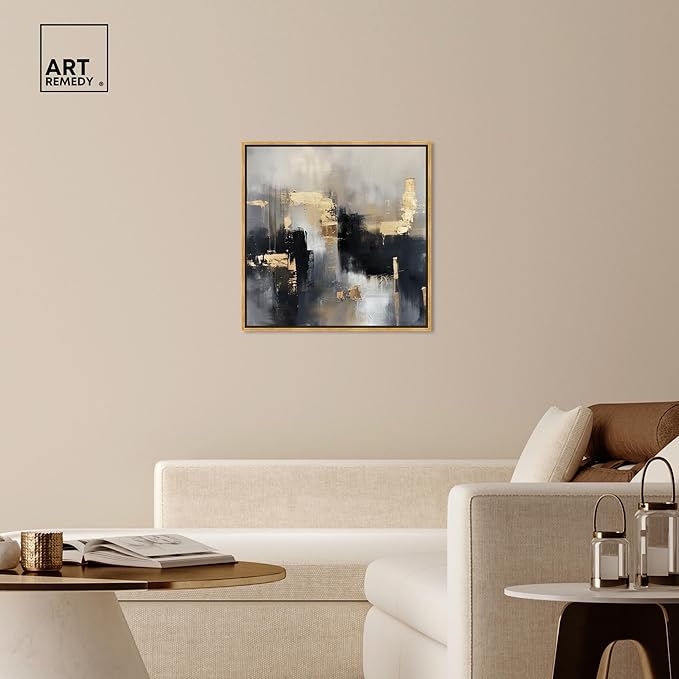 Art Remedy Daring Canvas Colorful Abstract Wall Art, Gold Frame, 30" x 30"