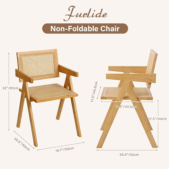 Rattan Dining Chairs Set of 4, Modern Mid Century Accent Chairs, Comfy Armchairs, Outdoor Rattan Chairs with Armrest for Bedroom Living Room Reading Room Dining Kitchen